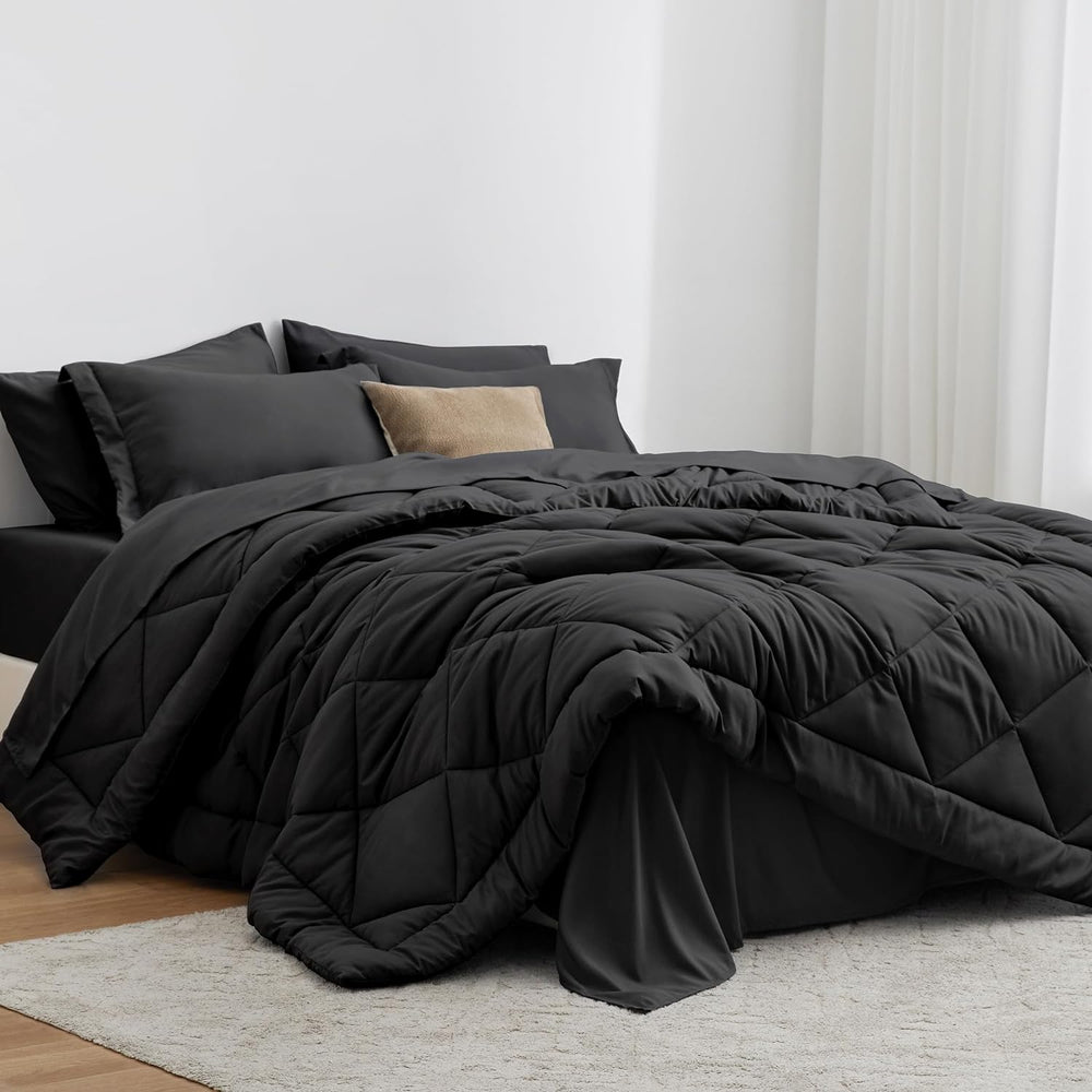 Love's cabin Full Comforter Set Black, 7 Pieces Full Bed in a Bag, All Se...