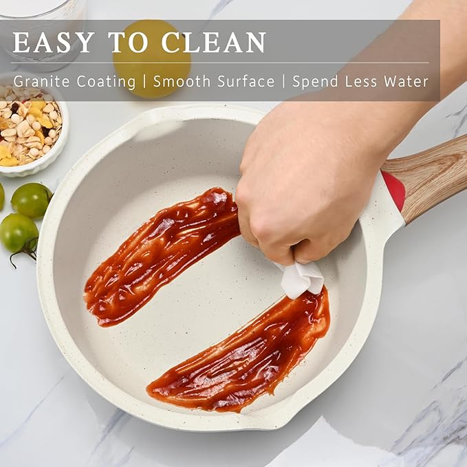 VINCHEF Sauce Pan Set with Lid 10PCS, 3 White Non Stick Cooking Pots Induction - Image 5