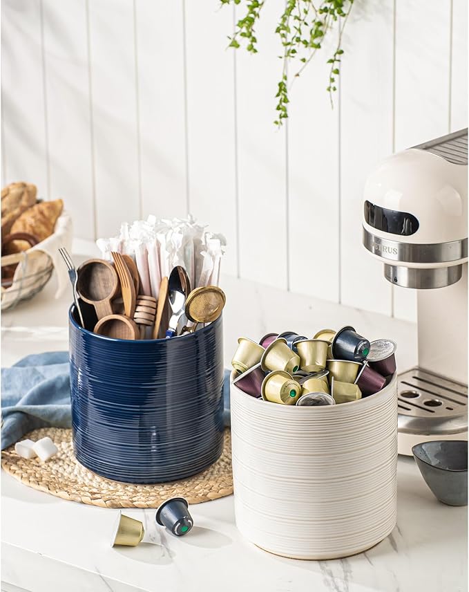 Large Utensil Holder for Kitchen Counter, 7.3” Ceramic Cooking Utensil Crocks - Image 4