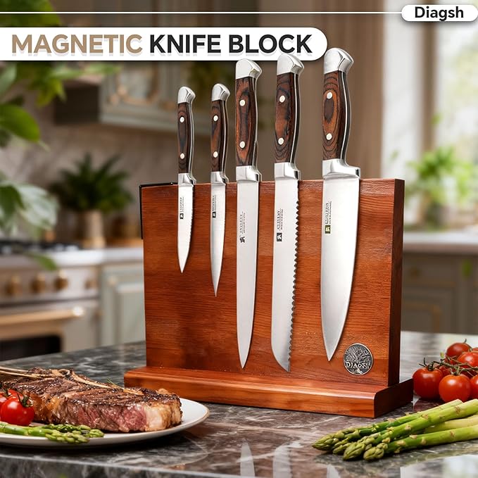 Knife Set with Block, Magnetic Knife Block Set with Knives