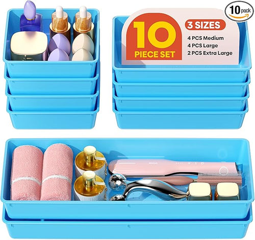 10 Pack Large Size Plastic Drawer Organizers Set, 3 Sizes Desk Drawer Organizer by Unknown