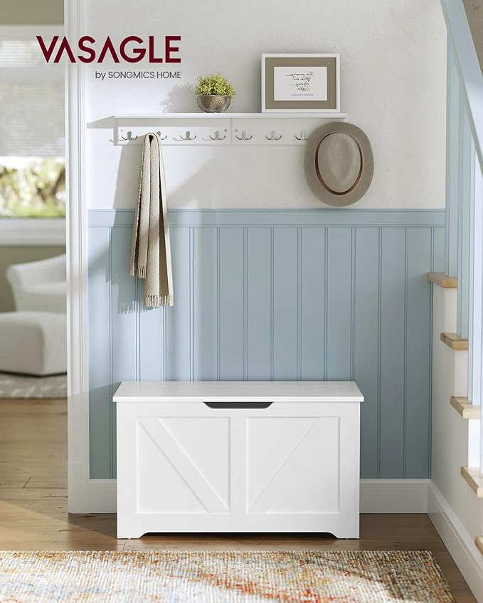 VASAGLE Storage Chest, Storage Trunk with 2 Safety Hinges, Storage Bench, Sho...