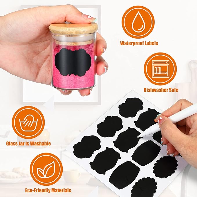 Roshtia Glass Spice Jars with Bamboo Airtight Lids Labels and Chalk Marker Food - Image 3
