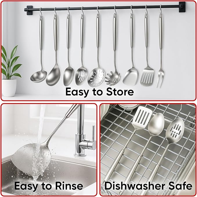 Newness 9 Pcs Cooking Utensils Set, 304 Stainless Steel Kitchen Utensils Set - Image 6
