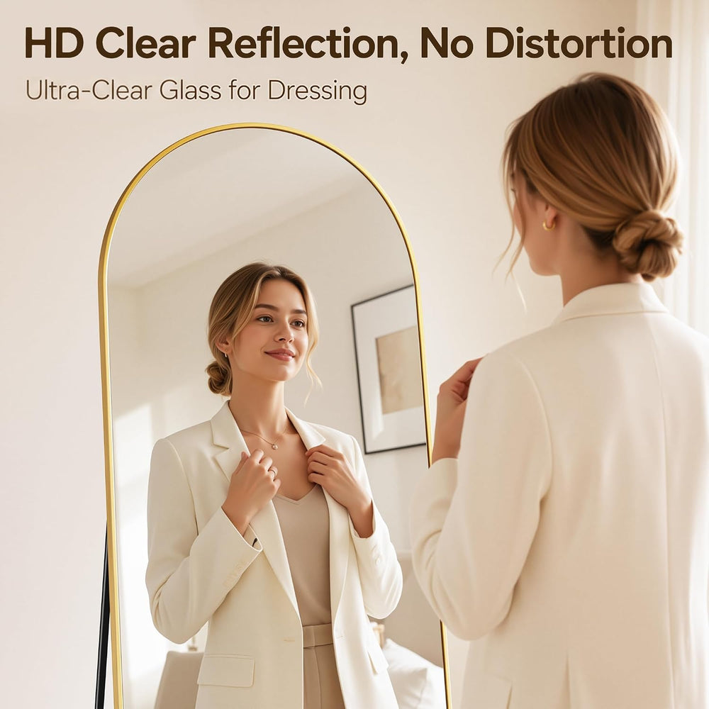 Antok Full Length Mirror, 58"x19" Floor Mirror with Stand, Gold, Ar...