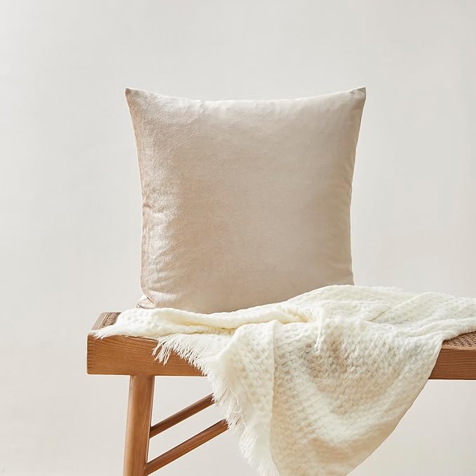 GIGIZAZA Beige Velvet Pillow Covers: Pack of 2 Super Soft Throw Pillows Solid - Image 9