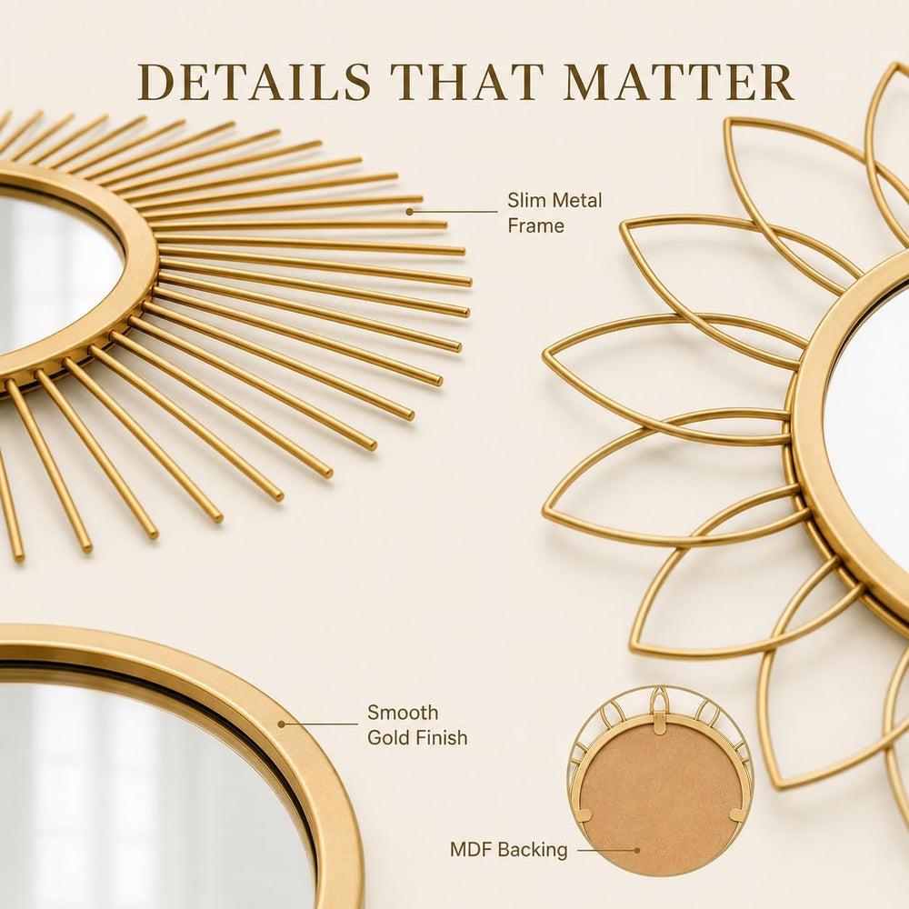 Gold Sunburst Mirror 14x14 Inch, Decorative Wall Accent with Metal Frame, Sma...