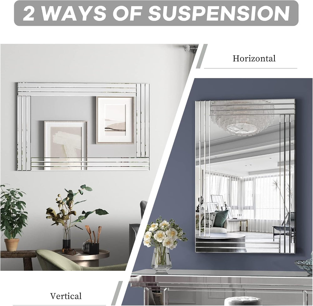 Decorative Wall Mirror 40"x28" Rectangle Silver Wall Mounted Mirror
