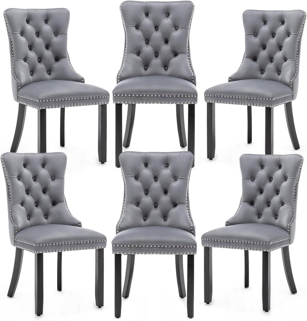Velvet Dining Chairs Set of 6,Upholstered Dining Chairs with Ring Pull Trim a...