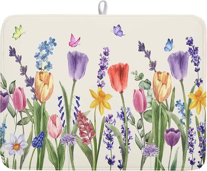 Spring Summer Floral Dish Drying Mat by Kawani