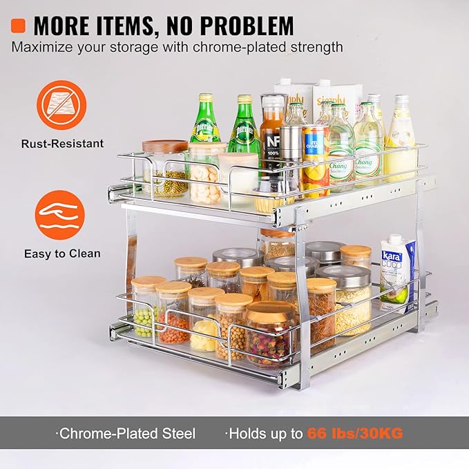 VEVOR 2 Tier 17"Wx21.2"Dx15.2"H Pull Out Cabinet Organizer, Heavy Duty Slide - Image 4
