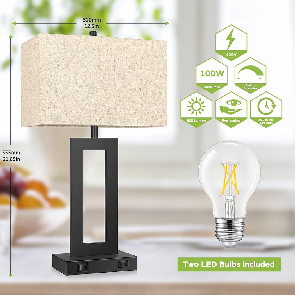 TOBUSA 22" Table Lamp Set of 2, Modern Nightstand Lamp with 2 USB Ports