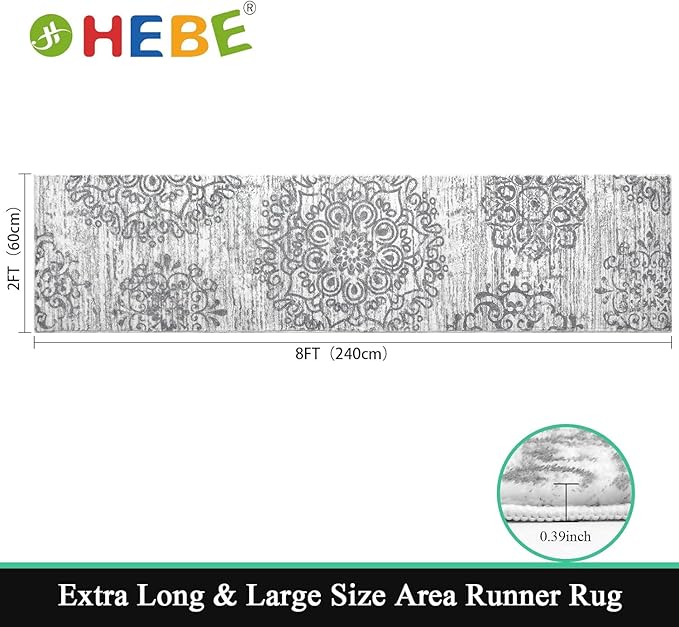 HEBE Hallway Runner Rug 2'x8' Washable Vintage Distressed Area Rugs Non Slip - Image 2