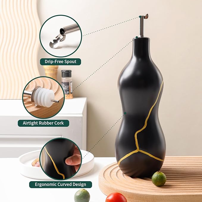 BosilunLife Ceramic Olive Oil Dispenser Bottle, 14 Oz Oil Cruet - Image 4