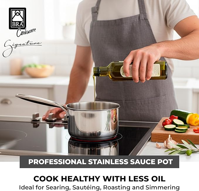 BRA COOKWARE Signature Stainless Steel Sauce Pot w/Glass Lid | 7 Inch 1.4 Quart - Image 3