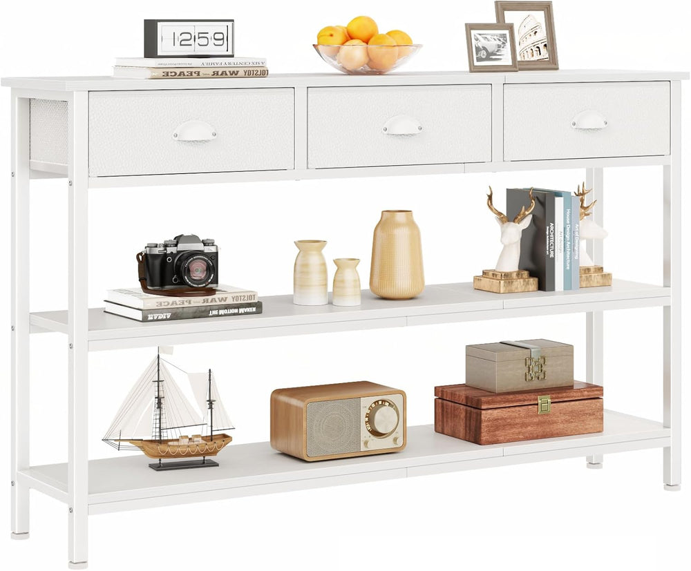 Furologee White Long 47" Console Sofa Table with 3 Drawers, Entryway Tab...