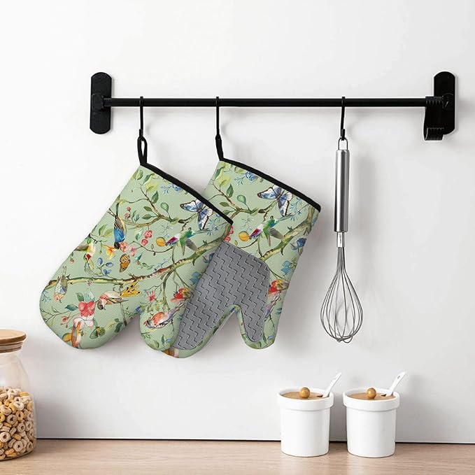 Bird Oven Mitts and Pot Holders Sets 3PCS, Floral Botanical Print Silicone Oven - Image 6