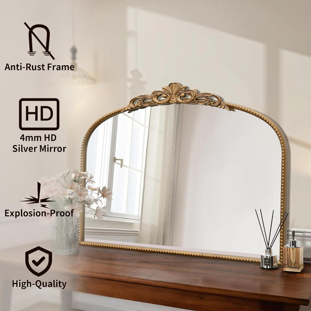 Micasso Vintage Gold Arched Mirror: 32"x24" Baroque Antique Vanity ...