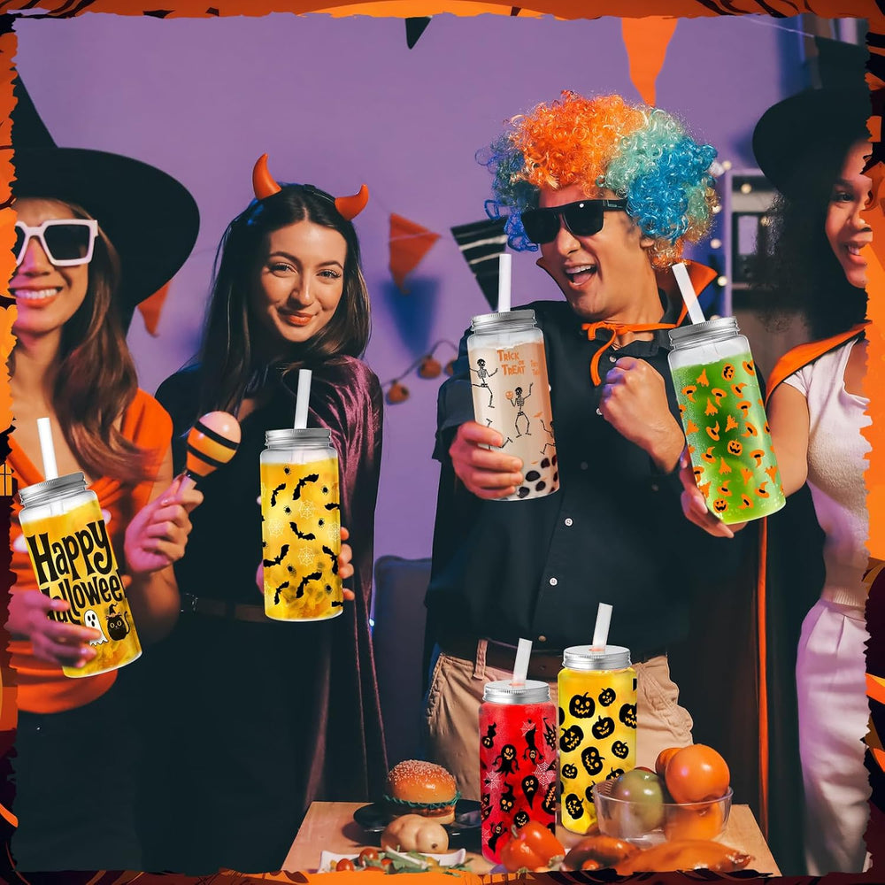 Skylety 30 Pcs Halloween Cups with Lids Straws 13.5 oz Bloody,Pumpkin
