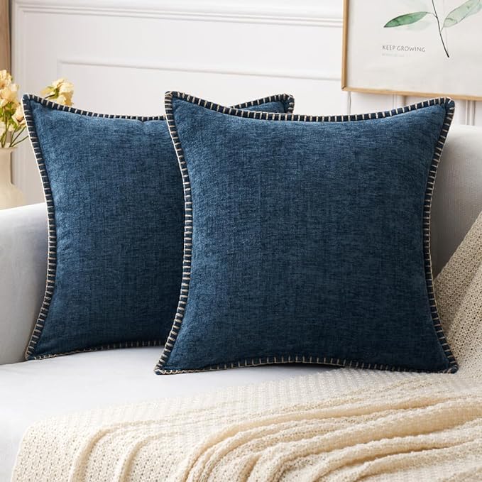 MIULEE Pack of 2 Couch Throw Pillow Covers 16x16 Inch Dark Blue Farmhouse by MIULEE