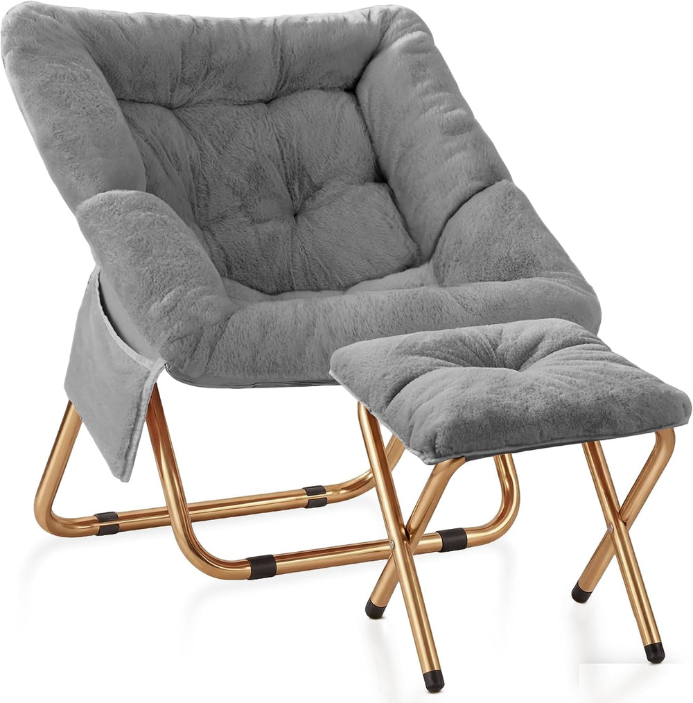 Kasunpul Comfy Saucer Chair, Foldable Living Room Chairs, Soft Faux Fur Loung...