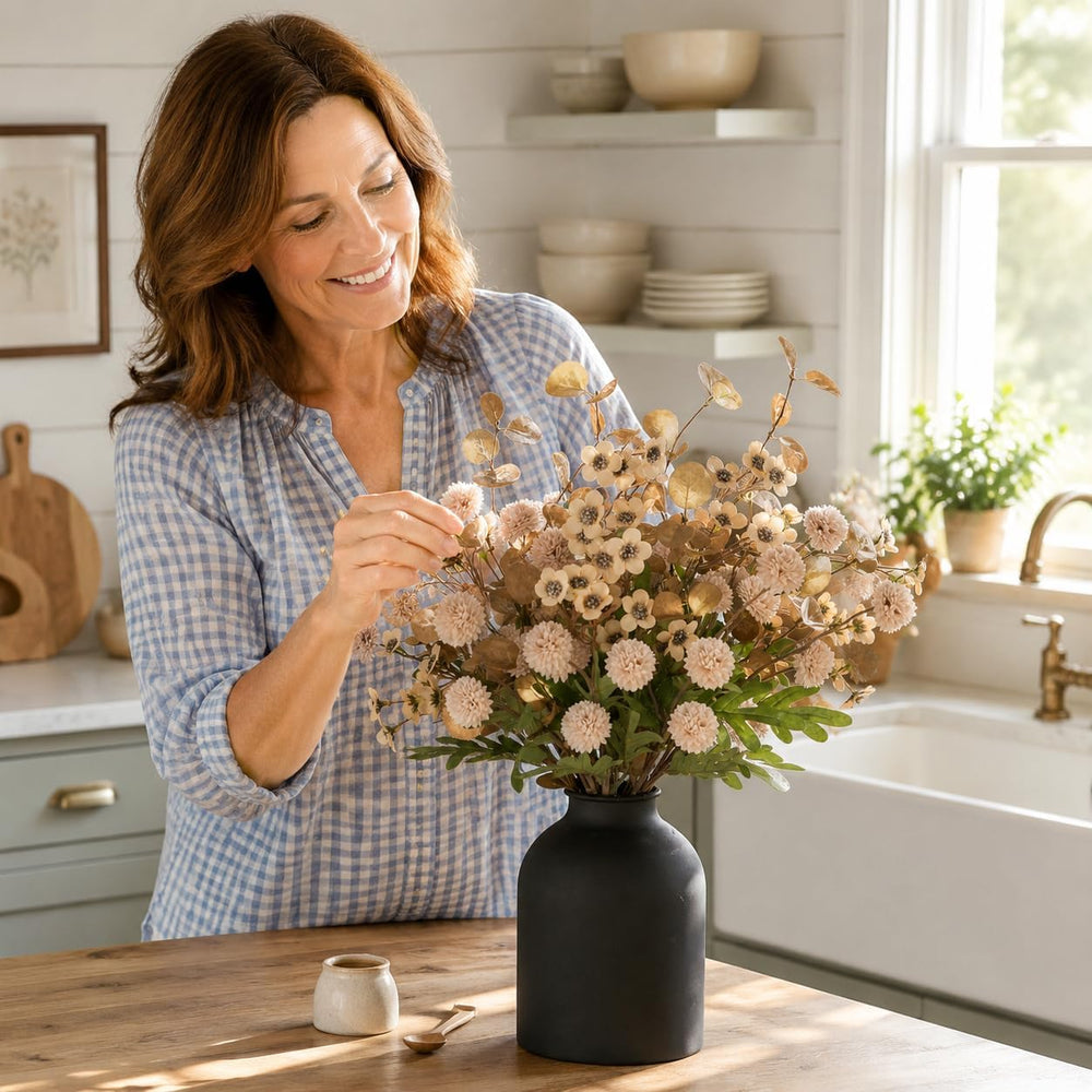 BLOSMON Beige Faux Flowers in Vase for Dining Table Centerpiece Decor