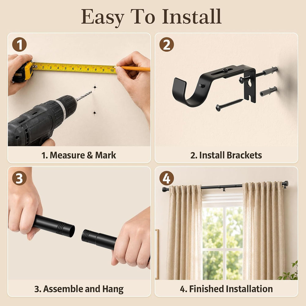 2 Pack Heavy Duty Curtain Rods for Windows 28-90 Inch, Black