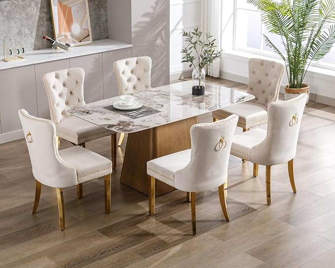 KCC Velvet Dining Chairs Set of 4, Upholstered High-end Tufted Dining Chair w...