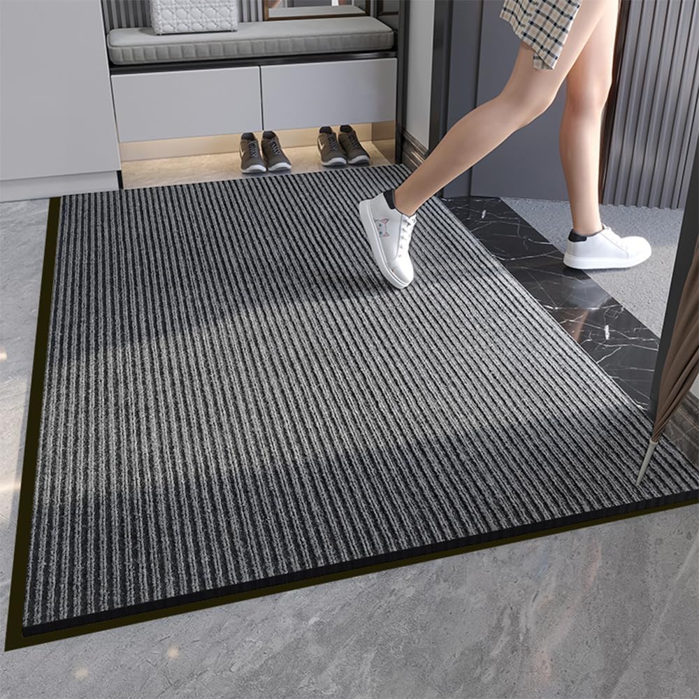SRDDQLC Commercial Grade Door Floor Mat Brush Step Entrance Mat 3×6FT Outdoor Indoor Mat Waterproof Rubber Back Rugs for Home Office Business Areas Dark Grey (3' W x 6' L)