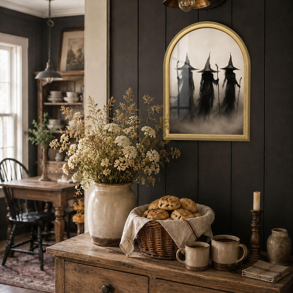 Wheatwin Halloween Witch Decor Wall Art, Spooky Arched Framed Wall Art