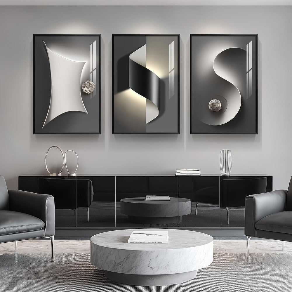 Framed Abstract Modern Black and White Wall Art for Living Room, 24x36 Inch