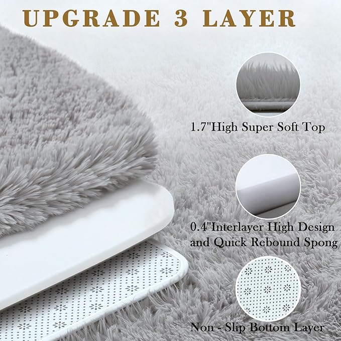 Ultra Soft Rug for Living Room, 3x5 Feet Grey Shag Area Rugs for Living Room - Image 3