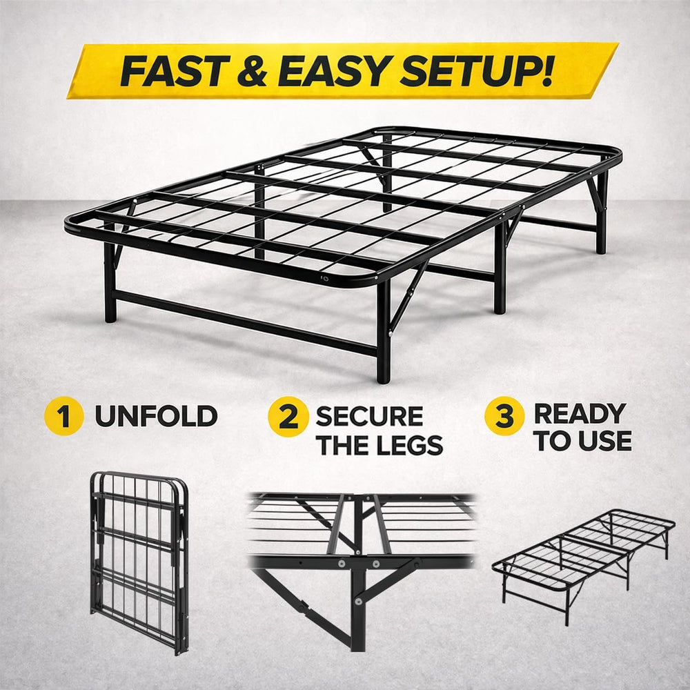 Greaton, 14-Inch Foldable Metal Platform Bed Frame with Tool Free Setup, Stur...
