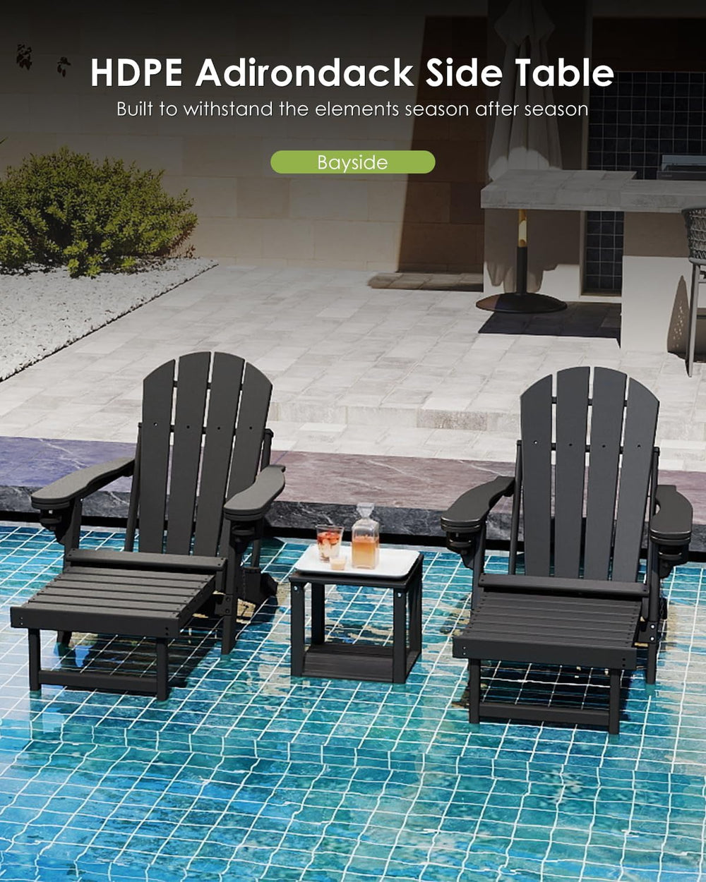 GREENVINES Outdoor Side Table Set of 2, HDPE Adirondack Tables, Black