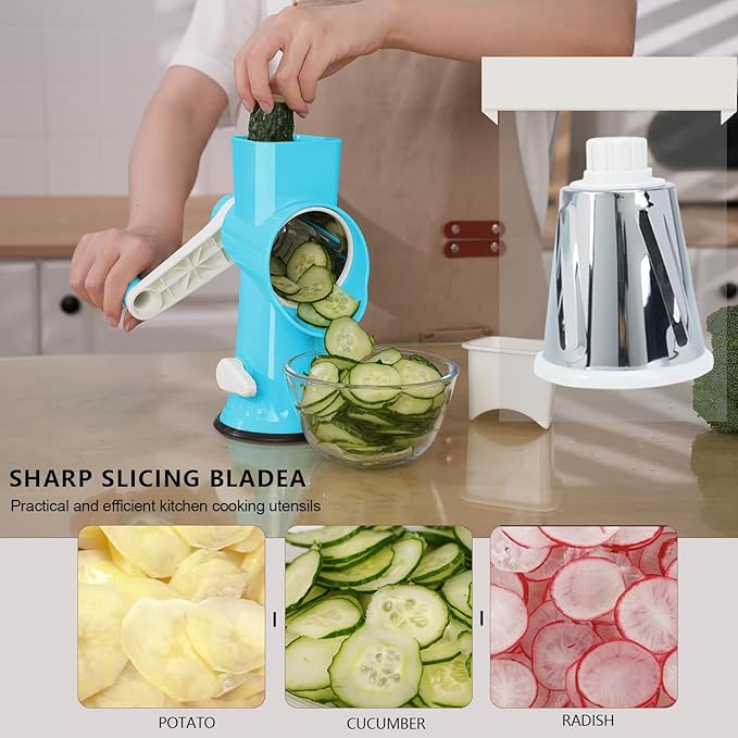 Rotary Cheese Grater with Handle-Versatile Cheese Grater Non-Slip Suction Base - Image 4