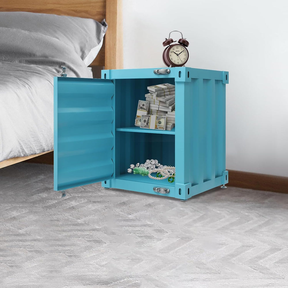 Side Table, Industrial Wind Container Cabinet Iron Bedside Table Creative Vin...