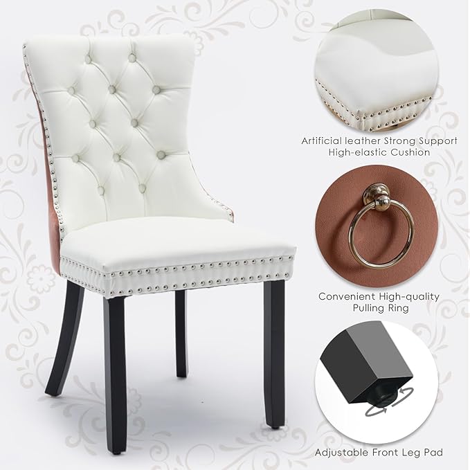 Leather Upholstered Dining Chairs Set of 4, Modern Style Kitchen Side Chairs ...