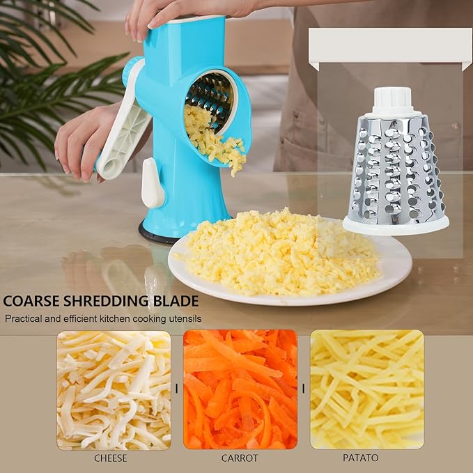 Rotary Cheese Grater with Handle-Versatile Cheese Grater Non-Slip Suction Base - Image 2