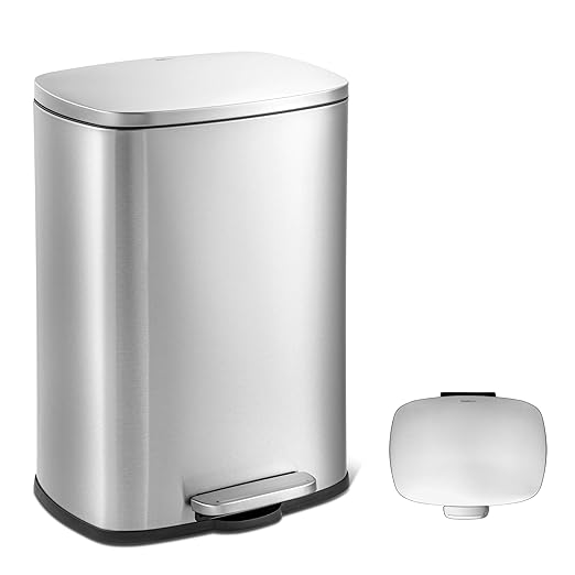 QUALIAZERO 50L / 13 Gallon Stainless Steel Step-On Kitchen Trash Can Soft-Close by QUALIAZERO