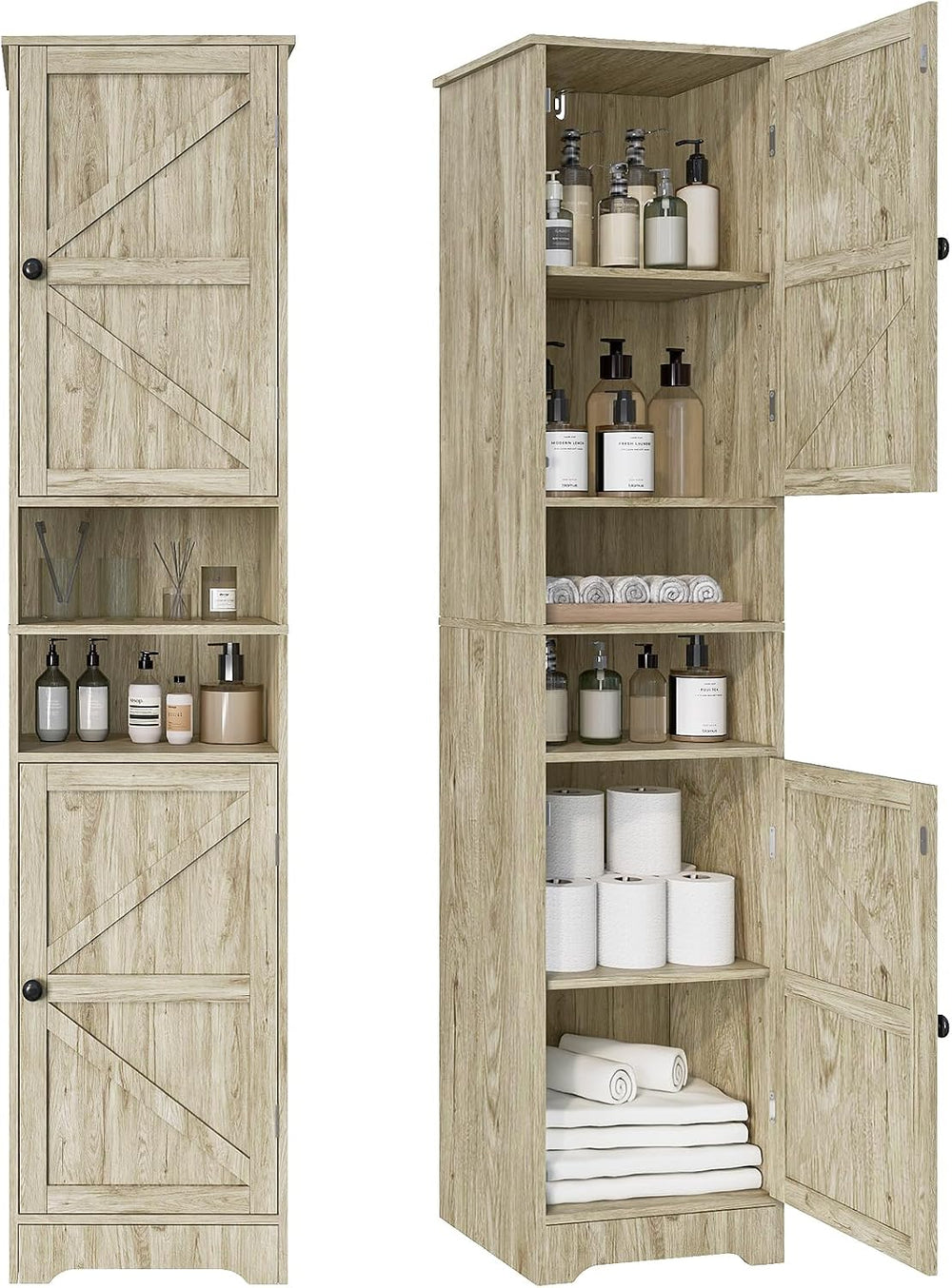 Viaozutis Tall Bathroom Storage Cabinet, Slim Freestanding Cabinet with Adjus...