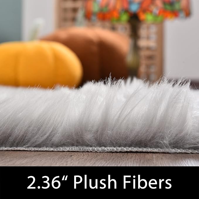 Latepis Grey Round Rugs 6ft Faux Fur Sheepskin Circle Rug - Image 2