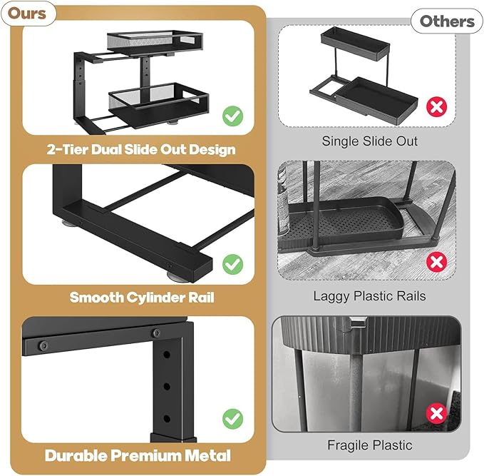 2 Packs 17IN Depth Under Sink Organizer, 2-Tier Pull Out Cabinet Organizer - Image 9
