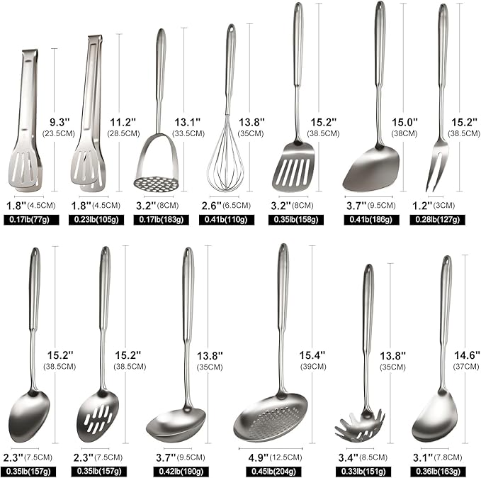 304 Stainless Steel Cooking Utensils Set, Mirror Polished Kitchen Gadget