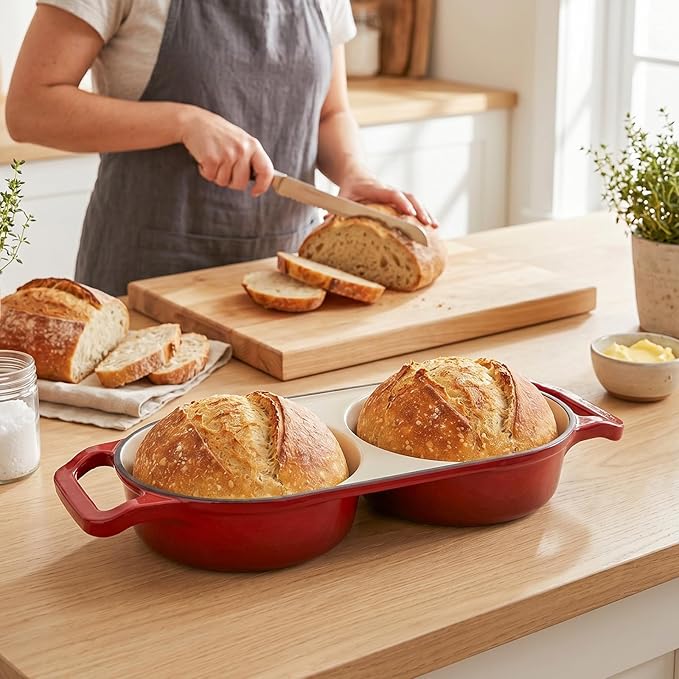Double Dutch Oven Pot with Lid, Enameled Cast Iron Bread Loaf Pan, Dutch Oven - Image 2