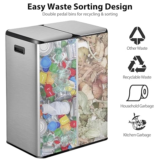 SUPER DEAL Kitchen Trash Can 16 Gallon 60L Dual Stainless Steel Garbage and - Image 5