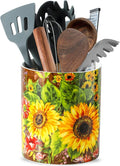 7" Oil Painting Sunflower Utensil Holder, Large Kitchen Utensil Holder Organizer by Howise