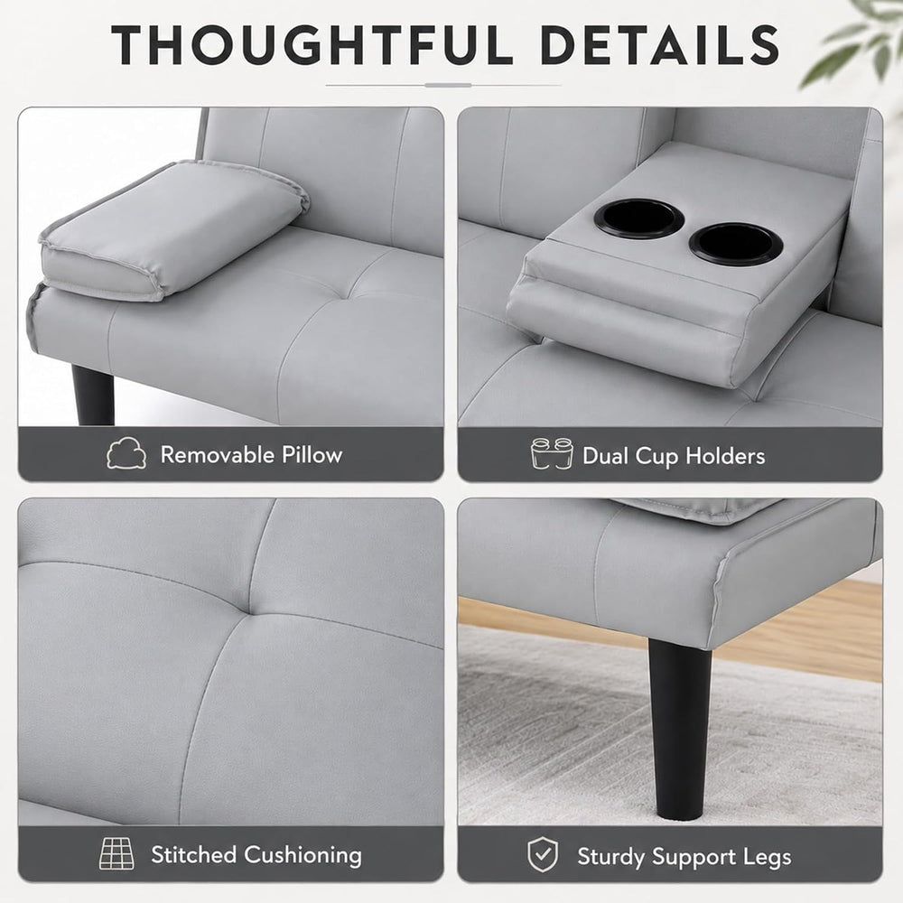 67"Modern Futon Sofa Bed,Convertible 3 in 1 Sleeper Bed Couches with Adj...