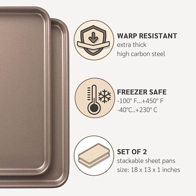 HAPPIELS Nonstick Baking Sheet Set of 2 | PFOA & BPA Free Non Toxic Carbon - Image 6