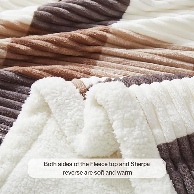 PU MEI Sherpa Blanket Full/Queen Plaid Thick Bed Blanket, 90”*80” Super Soft - Image 4