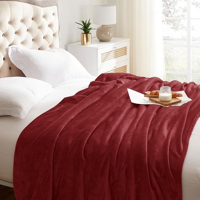 KMUSET Fleece Blanket Twin Size Burgundy Lightweight Super Soft Cozy Fuzzy Bed - Image 7